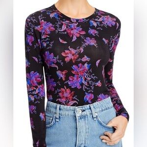 rag & bone Black and Purple Floral Long Sleeve Top